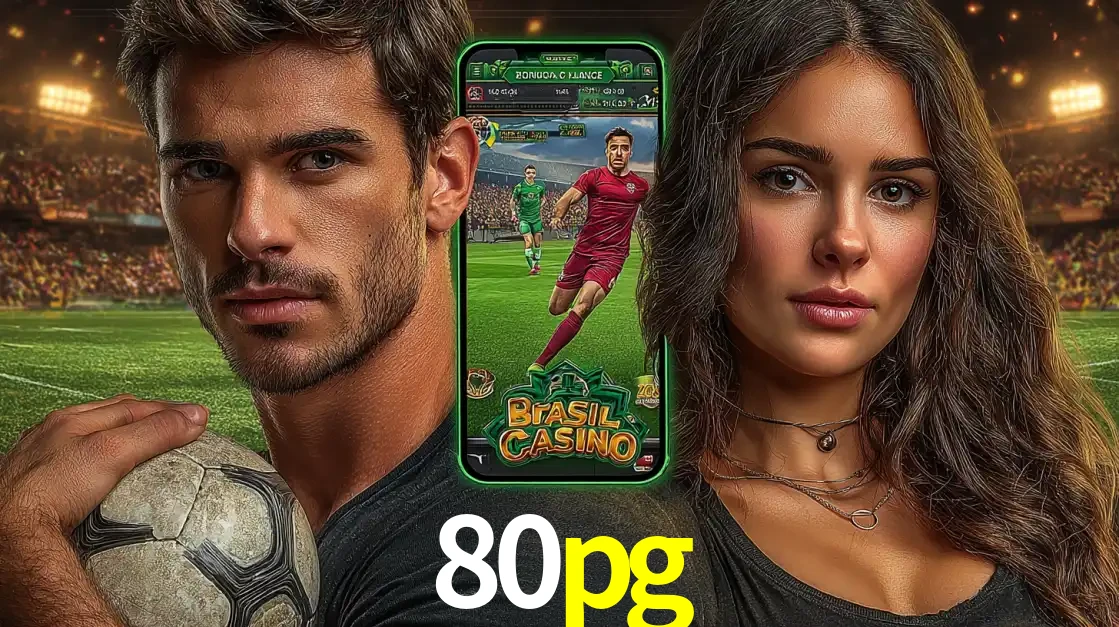 Homem segurando uma bola de futebol e uma mulher ao lado de um smartphone exibindo o jogo de apostas esportivas da 80pg. Faça seu palpite no cassino online.